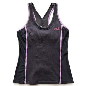 FILA SPORT Racerback Tank Top w/ Inner Lining Bra Gray w/ Pink Trim Women's M